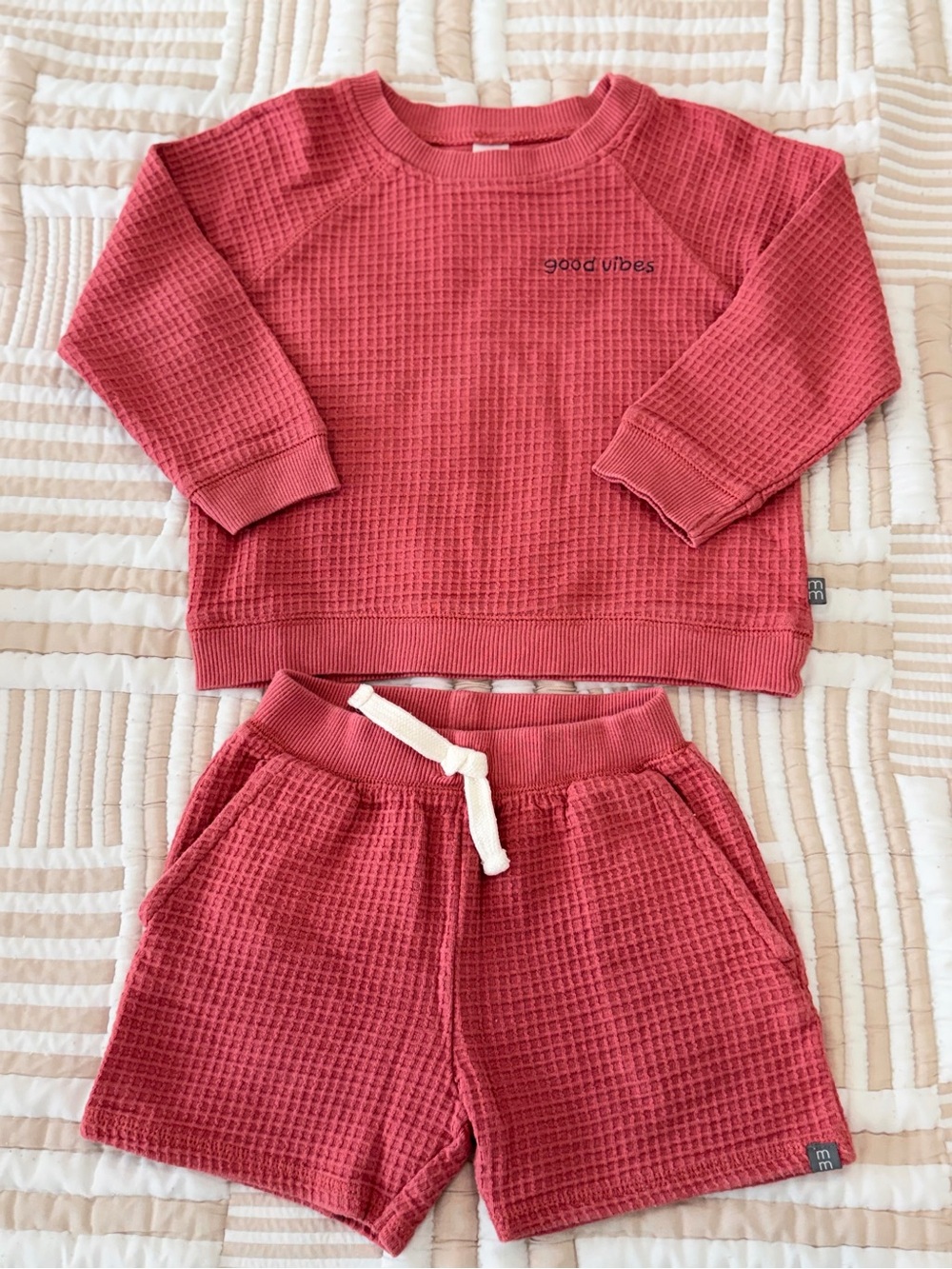Kids Waffle Set in Coral Pink